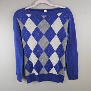 Banana Republic Blue Cashmere Argyle Preppy Sweater Size Small